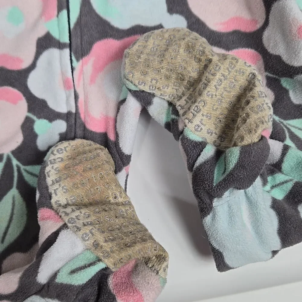 Carter's Baby Girl 12M Sleep & Play Gray Floral Printed Footed One-Piece Pajama